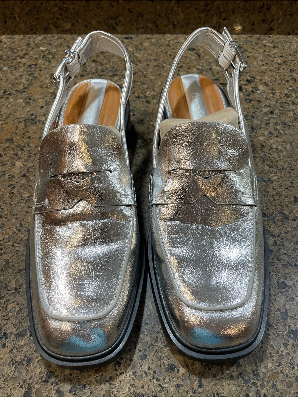 Franco Sarto Womens Giada Slingback Low Heel Loafers Metallic Silver Sz 9 Buckle - Picture 8 of 12